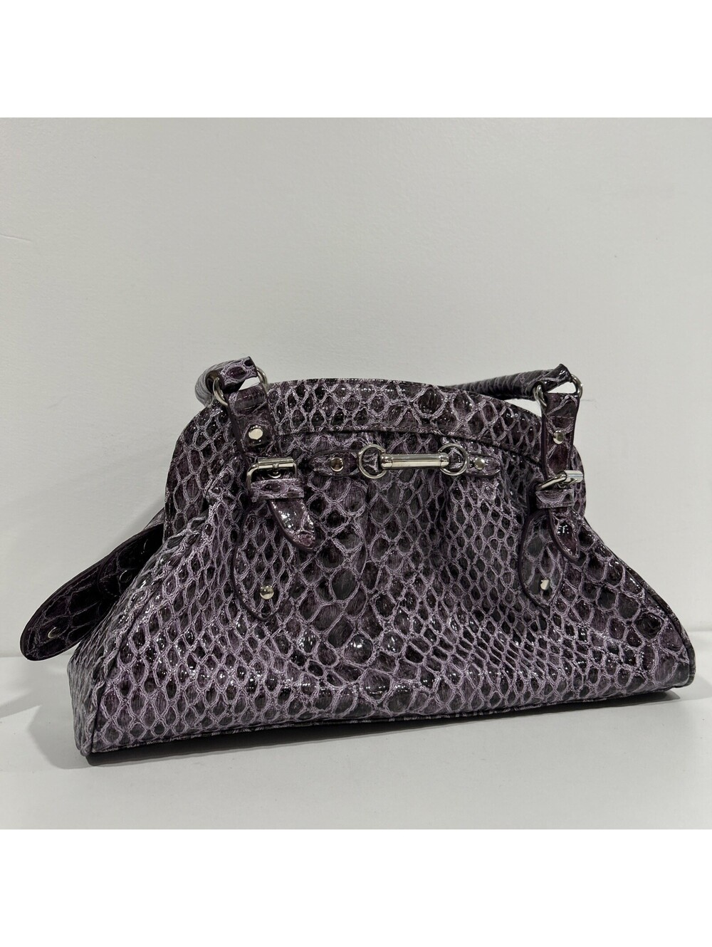 Y2K Baci Purple Snakeskin Embossed Leather Handbag Exotic Style